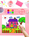 Silicone Craft Mat 20X16 Inch Large Silicone Art Mat with Detachable Cup Painting Mat with 10 Painting Brushes Silicone Drawing Mat Sheets for Kids Adult DIY Accessories (Blue)