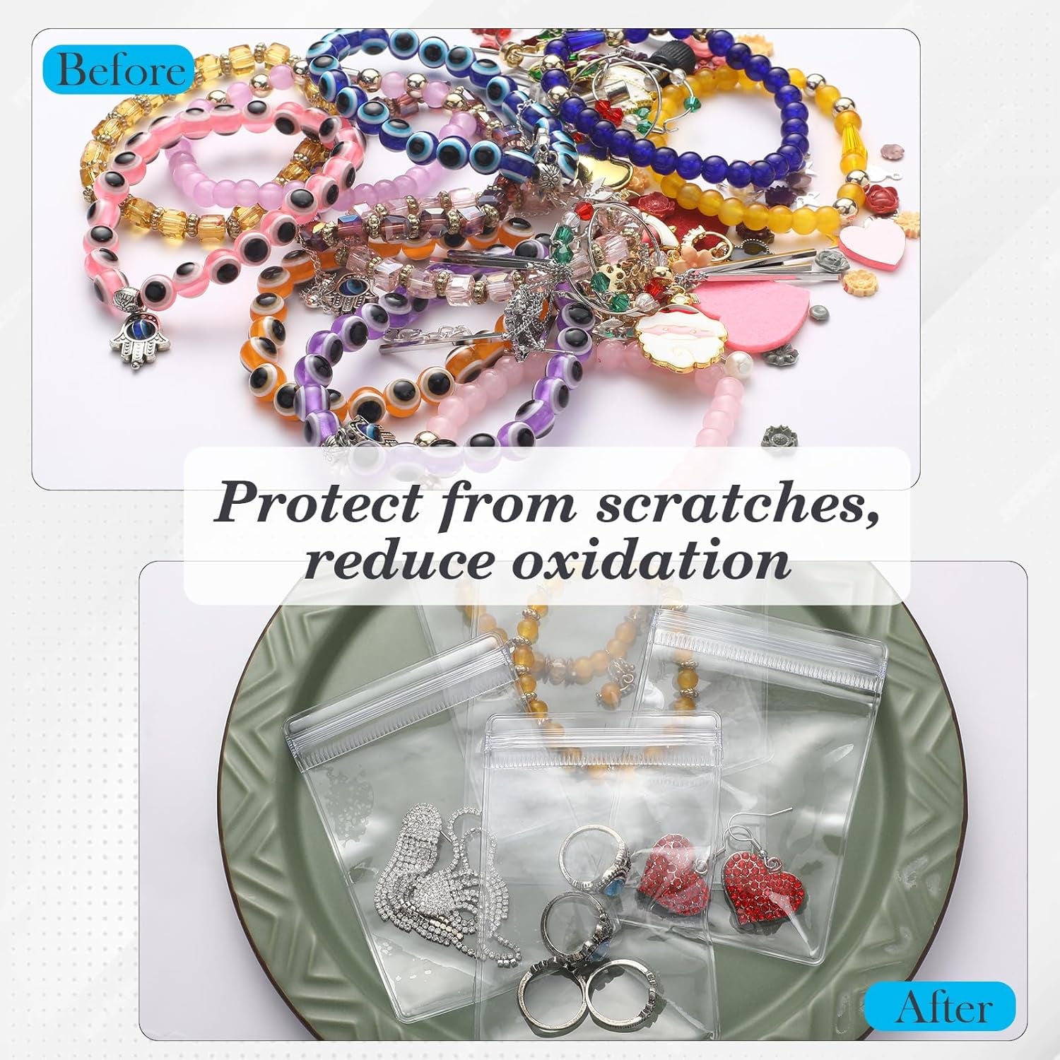 200 Pcs anti Tarnish Strips with Clear Plastic Jewelry Bags Sets, 100 Assorted Size Transparent Jewelry Storage Bags and 100 anti Tarnish Strips for Packaging Jewelry Rings Earrings (3 Sizes)