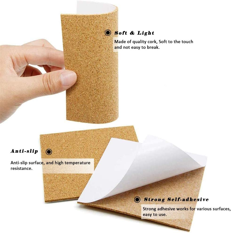 60Pcs Self Adhesive Cork Squares,  4 X 4 Inch Strong Cork Adhesive Sheets, Reusable Cork Board Cork Backing Sheets, Mini Wall Cork Tiles Mat for Coasters and DIY Crafts