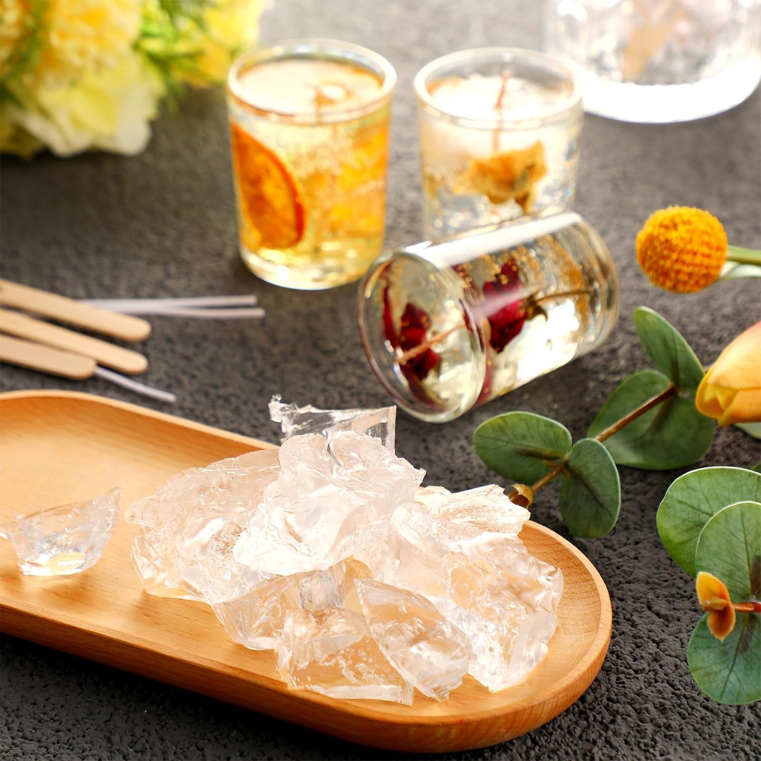 6 LB Gel Wax for Candle Making, Jelly Wax Melts Clear Candle Wax Gel Candle Wax Clear Wax with Candle Wick and Wooden Candle Wick Centering Device for or Candle Making Candles Supplies