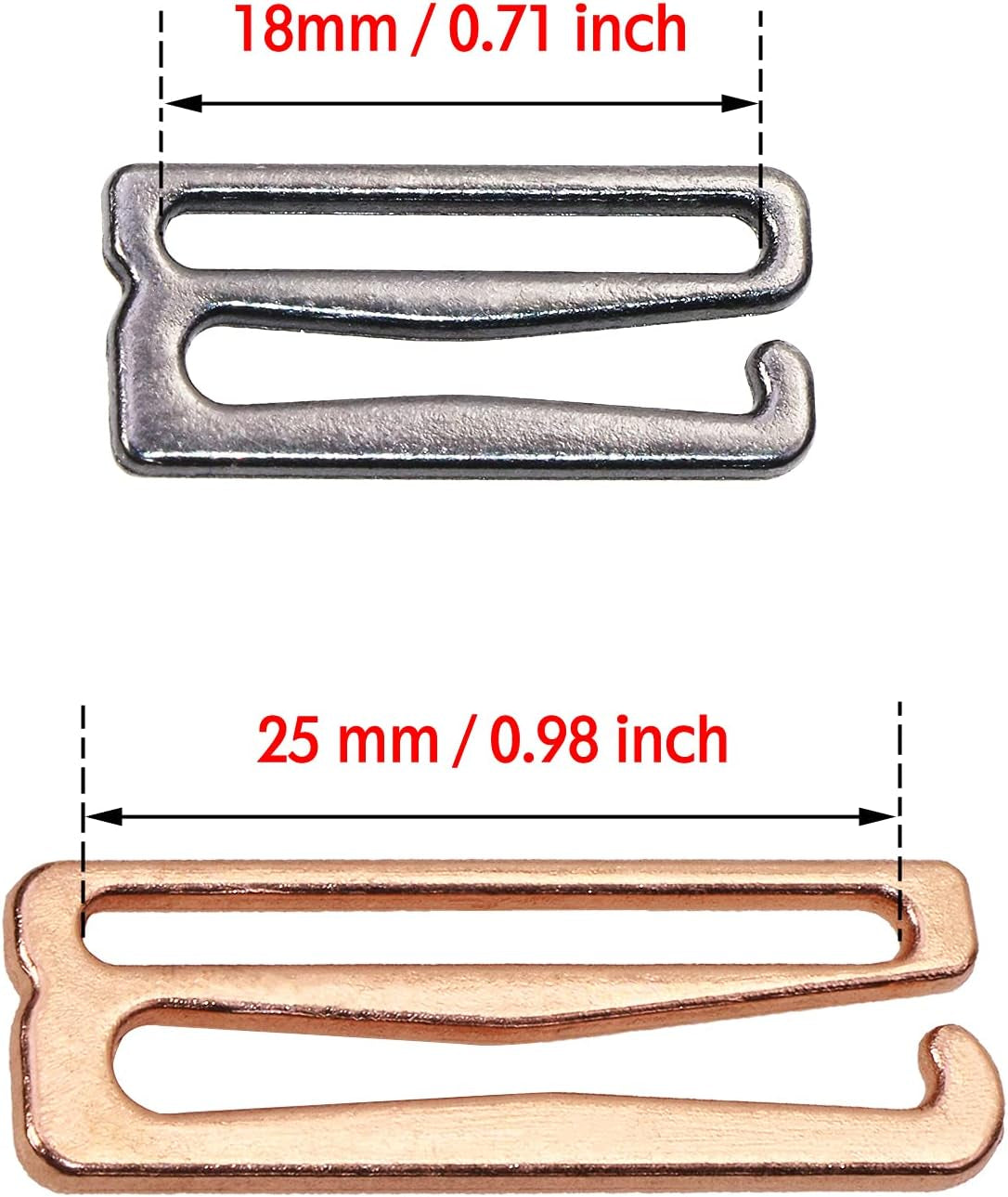 40PCS Metal Bra Strap Hooks for Sewing Bikini Halter Tops Bathing Suit Clips Clasp Swimsuit Adjustment Slides for Lingerie Slip Dress Camisole, 18Mm and 25Mm, Rose Gold and Metallic Black