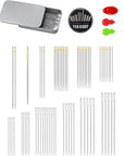 80/40 PCS Large Eye Sewing Needles, 7 Sizes Sewing Sharp Needles, Leather Needle Embroidery Thread Needle, Stainless Steel Yarn Knitting Needles with Threaders for Handsewing Art Crafts CJ