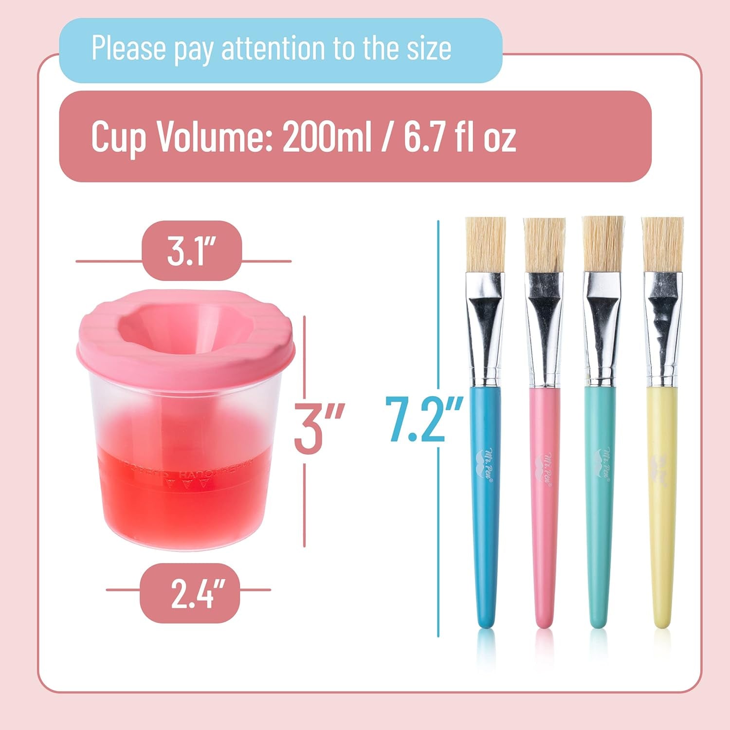 - No Spill Paint Cups with Pastel Colored Lids, 4 Pcs with 4 Paint Brushes, Paint Containers with Lids, Paint Cups with Lids for Kids, Paint Cups for Painting, Spill Proof Paint Cups for Kids
