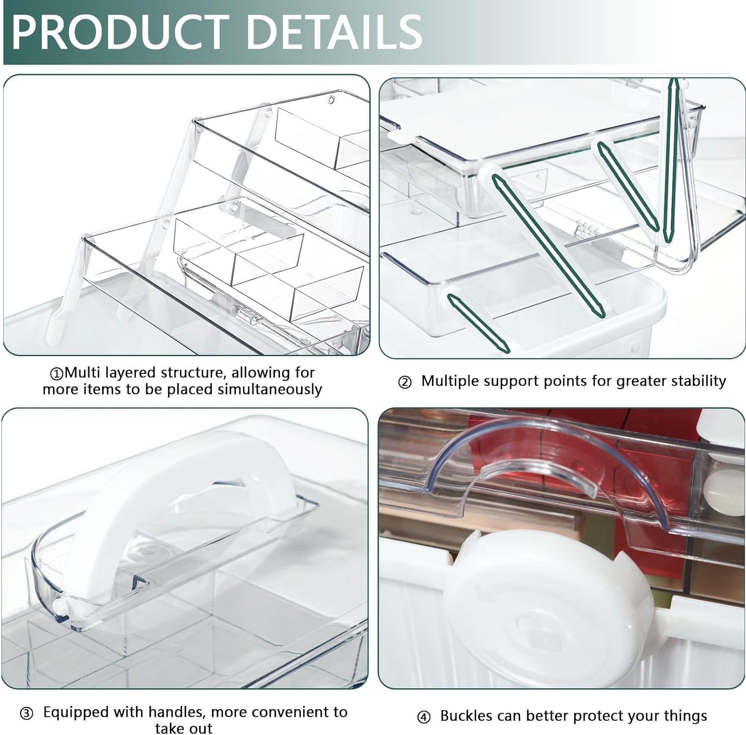 13 Inch Art Craft Organizer Storage Box with 2 Tier,Multifunctional Plastic Sewing Supplies and Tool Box with Handle for Sewing,Medicine,Nail,Hair Accessories Makeup Organizer and Family First Aid Box