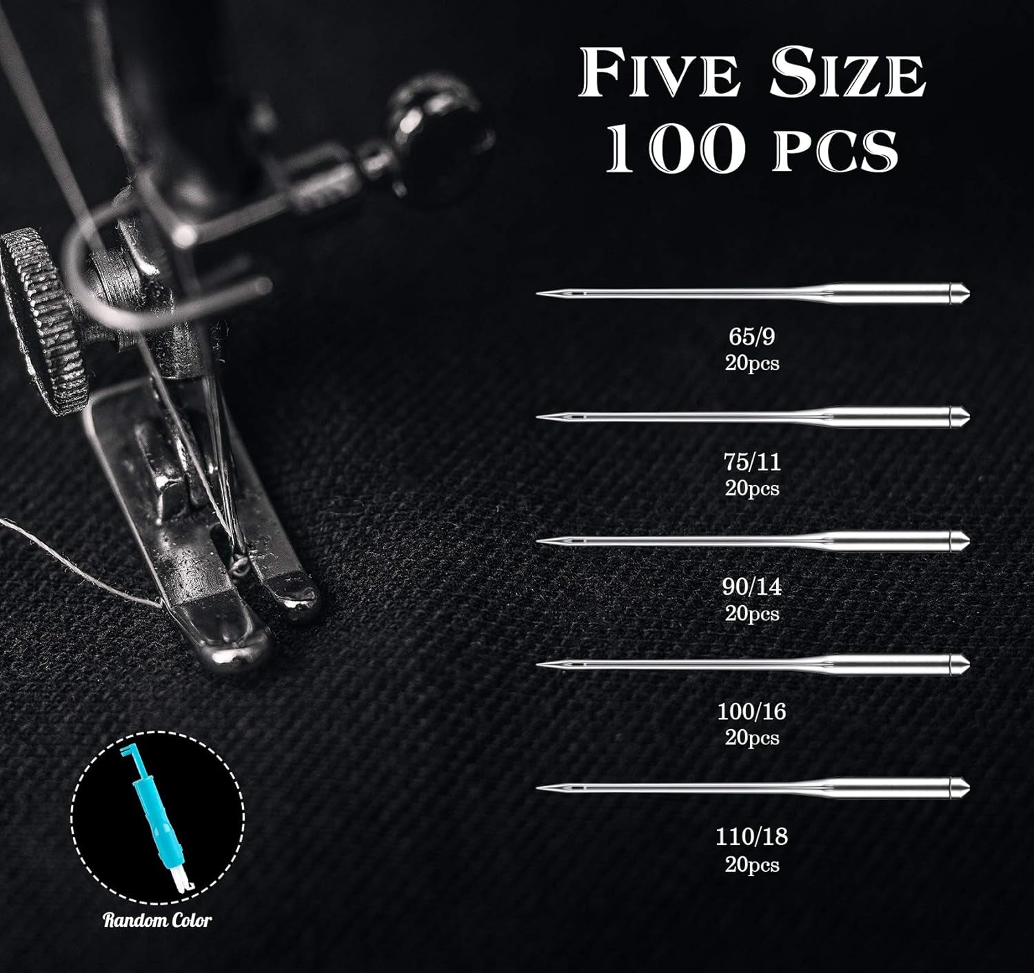 100 PCS Sewing Machine Needles Universal Regular Point Needles for Singer Brother, Assorted Sizes HAX1 65/9, 75/11, 90/14, 100/16, 110/18 (Durable,Universal)