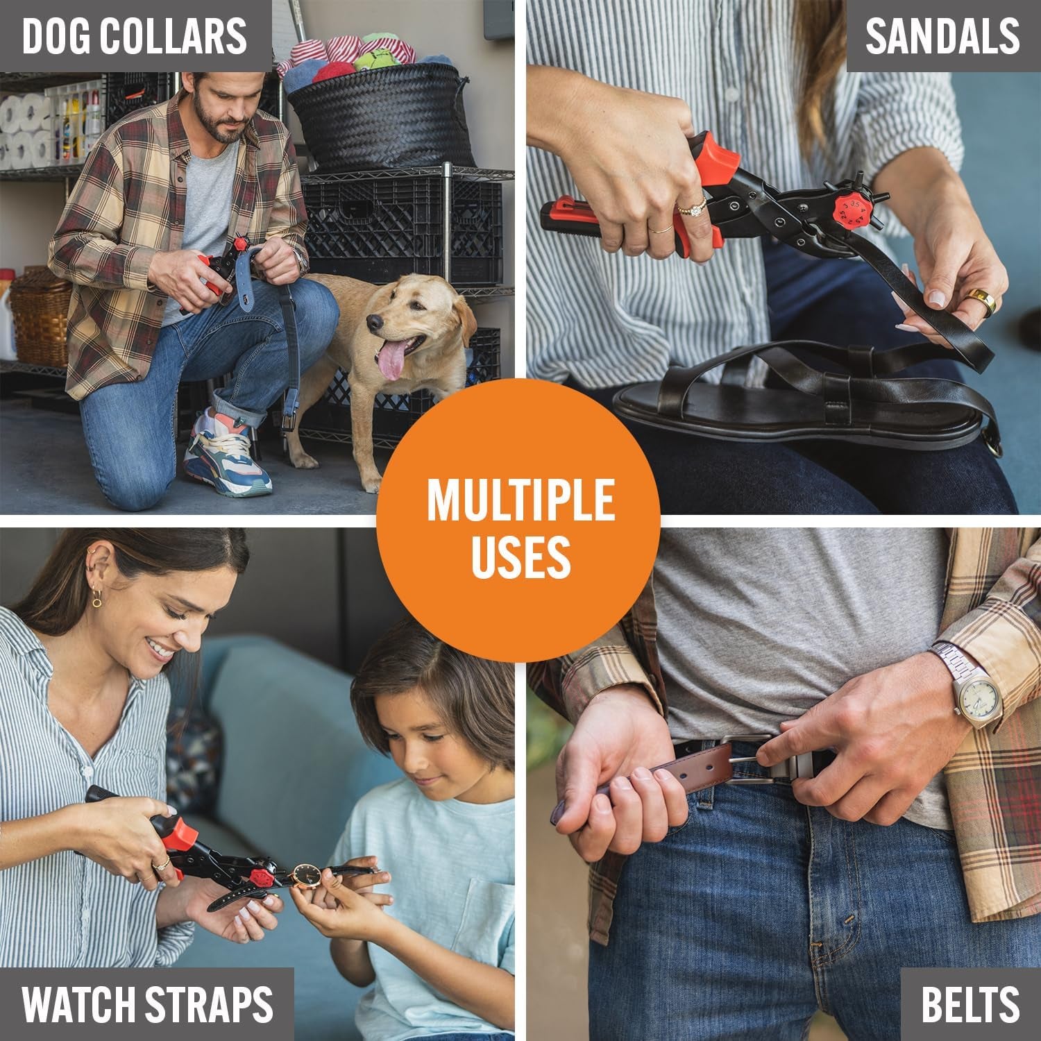 Professional Leather Hole Puncher Tool for Belts, Watch Bands, Handbag Straps and More, Precision Multi-Size Fabric & Leather Hole Puncher for Crafts & Easy DIY Belt Holes