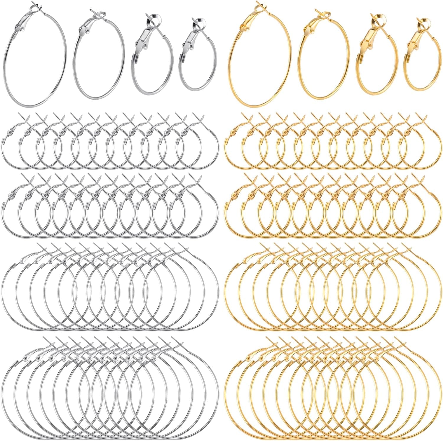 96Pcs Hoop Earrings Finding, Hypoallergenic Alloy round Earring Hoops for Jewelry Making, Open Beading DIY Earrings Craft Art Accessories