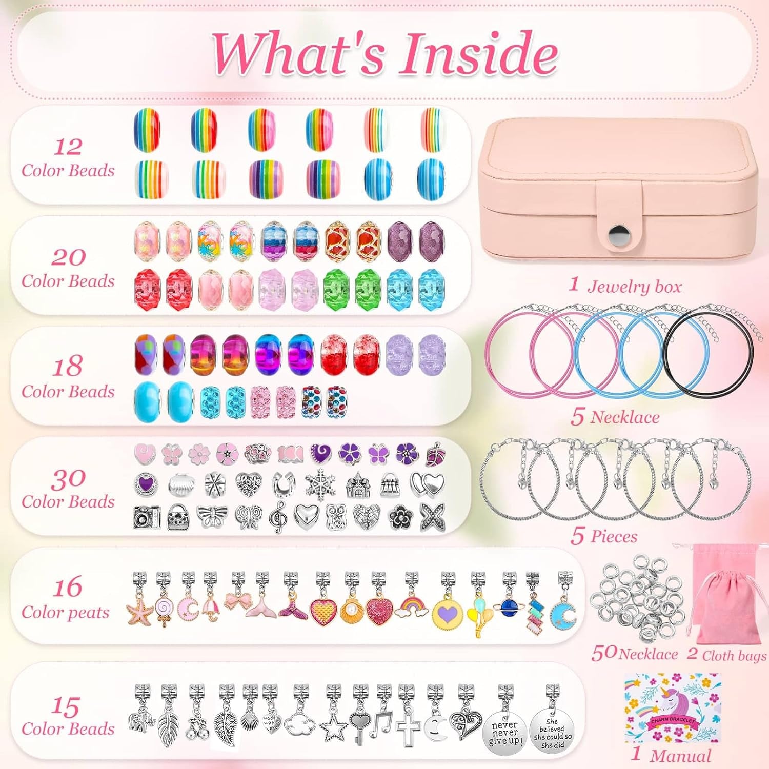 150Pcs Charm Bracelet Making Kit with Jewelry Box Girls Beads for Jewelry Making Kit with DIY Crafts Gift for Girls Bracelet Teen Women Birthday Valentine Gifts Christmas