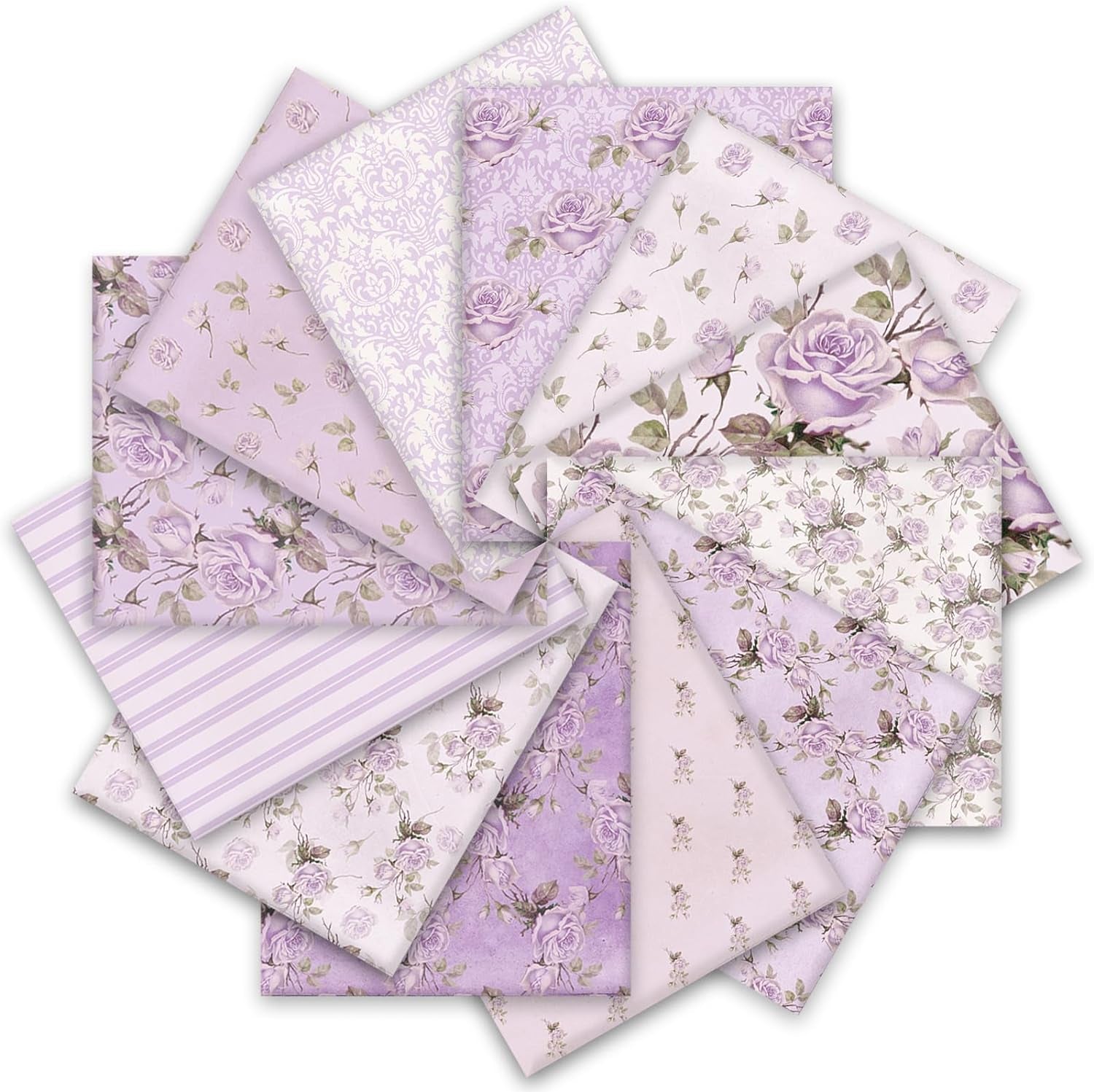 12Pcs Spring Cotton Fabric Bundles 18 X 22 Inch Retro Floral Printed Fat Quarters Pink Flower Quilting Patchwork Squares Sewing Fabrics for DIY Handmade Crafting Home Party Decor