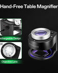 30X Rechargeable Loupe Magnifier with White LED Light and UV Light, Portable Magnifying Glass with Optical Glass Lens & Scale for Jewelry, Textile, Gems, Stamps, Coins and Plants
