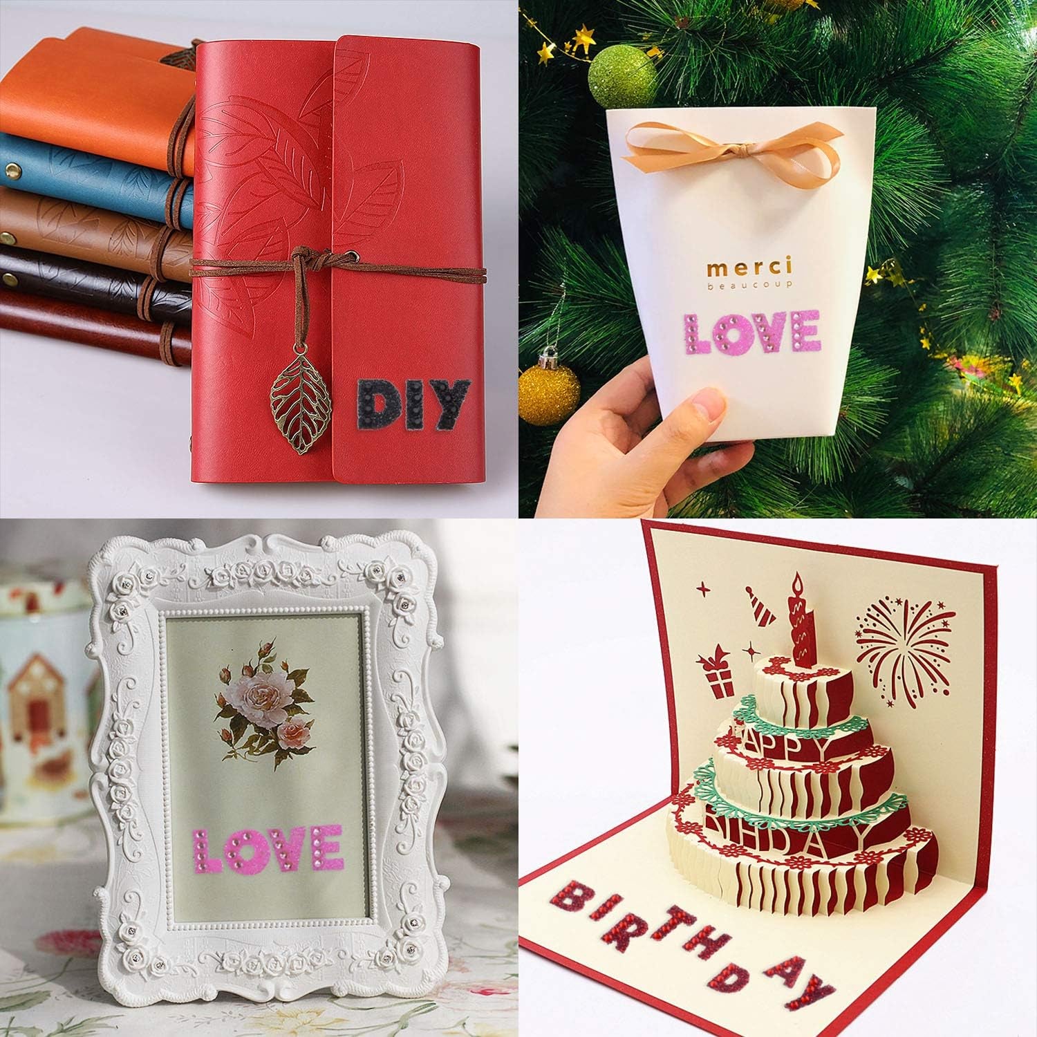 Self Adhesive Glitter Alphabet Stickers, 8 Sheets Glitter Crystal Rhinestones Alphabet Letter Stickers a to Z Letter for Grad Cap and Handicraft Art - 8 Colors