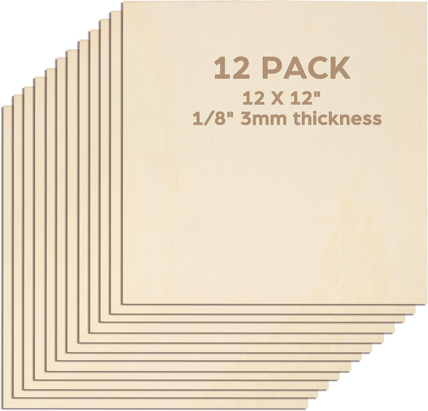 Basswood Sheets for Craft, 12 Pack, 12 X 12 X 1/8 Inch, 3Mm Thick Plywood Sheets, Unfinished Wood Boards for Laser Cutting &amp; Engraving, DIY Architectural Models, Wood Burning and Stain
