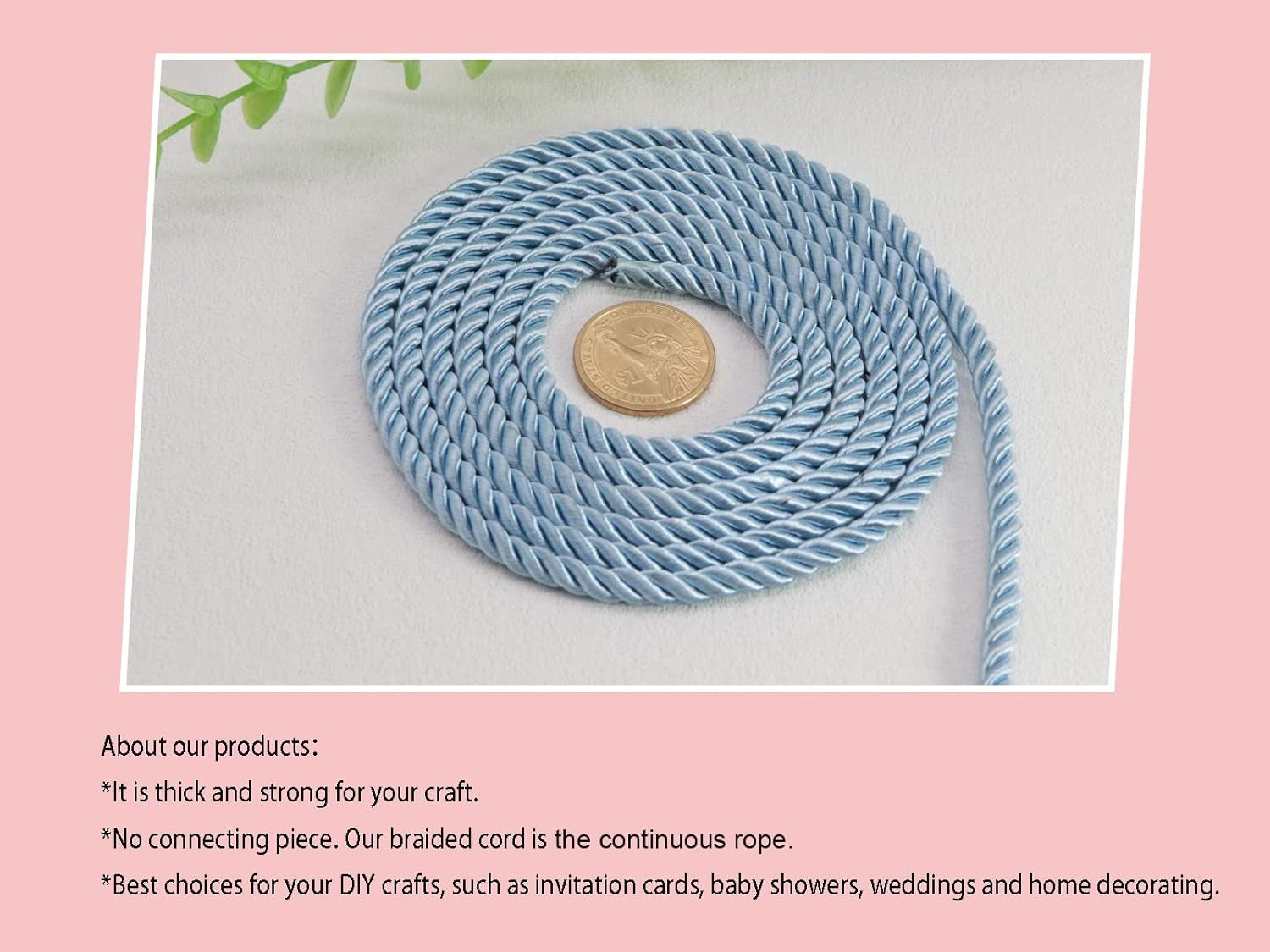 U Pick 10Yds 5Mm 3 Braided Cord Decorative Twisted Satin Polyester Twine Cord Rope String Thread Shiny Cord Choker Thread (02:Blue)