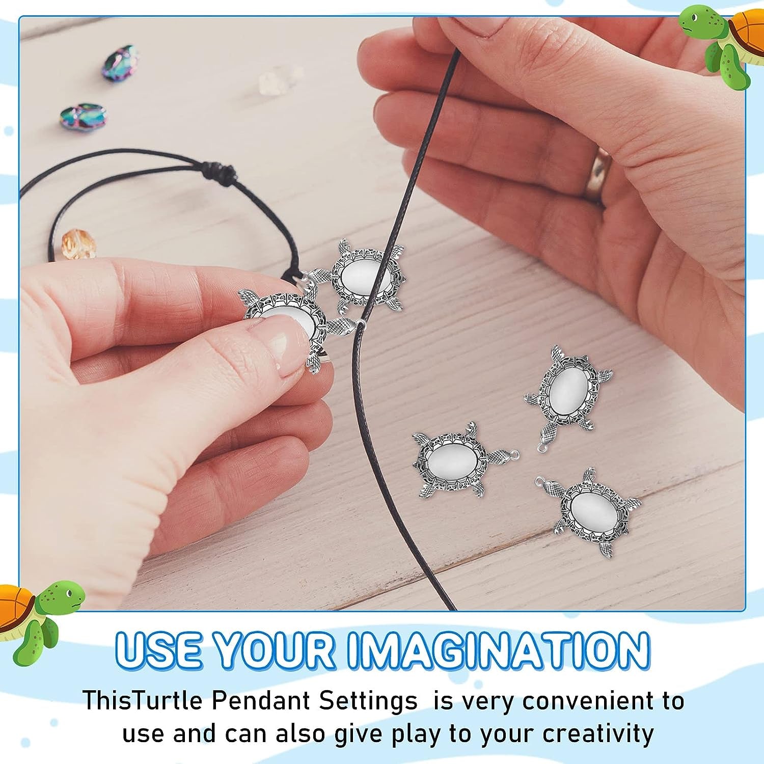 40 Pieces Antique Silver Turtle Pendant Settings, Include 20 Blank Turtle Pendant Tray with 0.71 X 0.98 Inch Oval Cabochons Base for DIY Jewelry Making