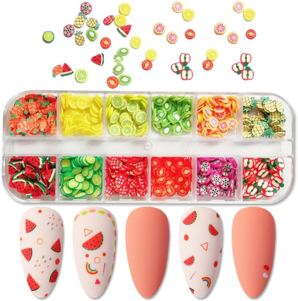 2 Boxes of Crystal Mash Clay Strip Flowers Fruit Slices Apples, Strawberries, Watermelons Nail Crafts Making, Decorations Scrapbook DIY Crafts