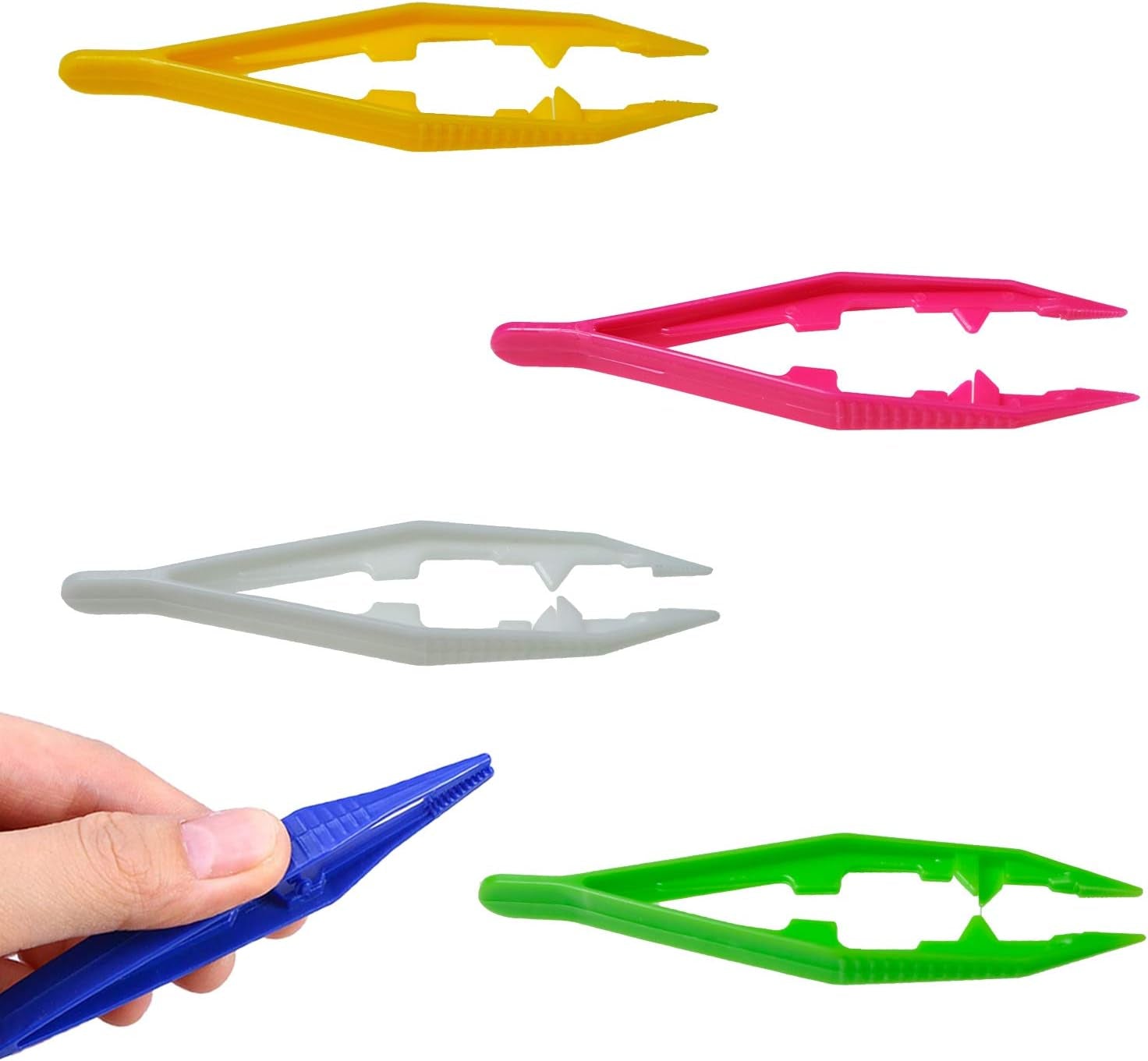Bead Tweezers Plastic Forceps Craft Tweezer for DIY Craft Jewelry Making Family School Beading Project (Assorted Colors, 5 Pcs)