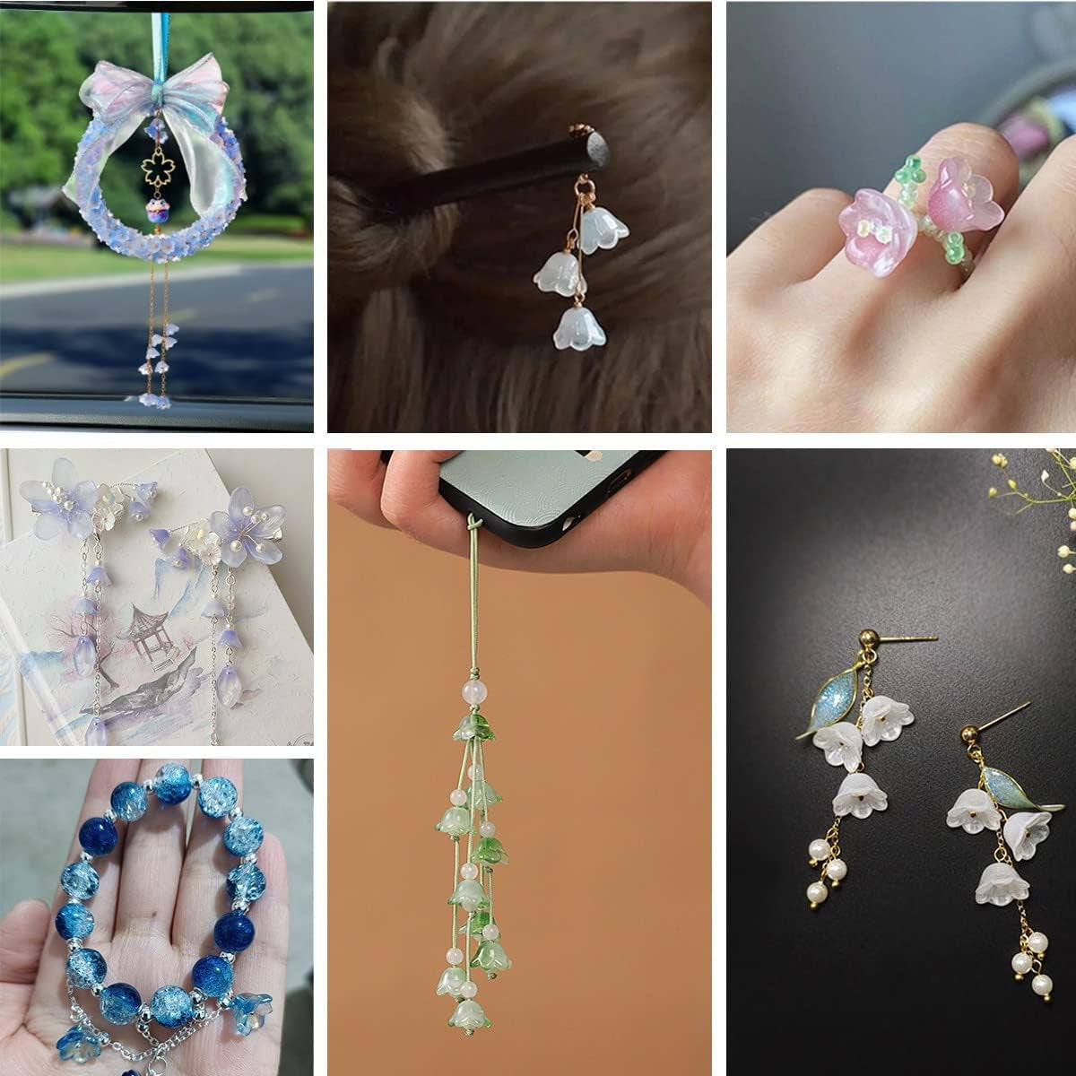 100Pcs Glass Bellflower Beads for Jewelry Making Mixed Color Trumpet Flower Beads Gradient Clear Cute Beads for Bracelets Making Aesthetic Beads Charms for DIY Necklace Decoration Gifts