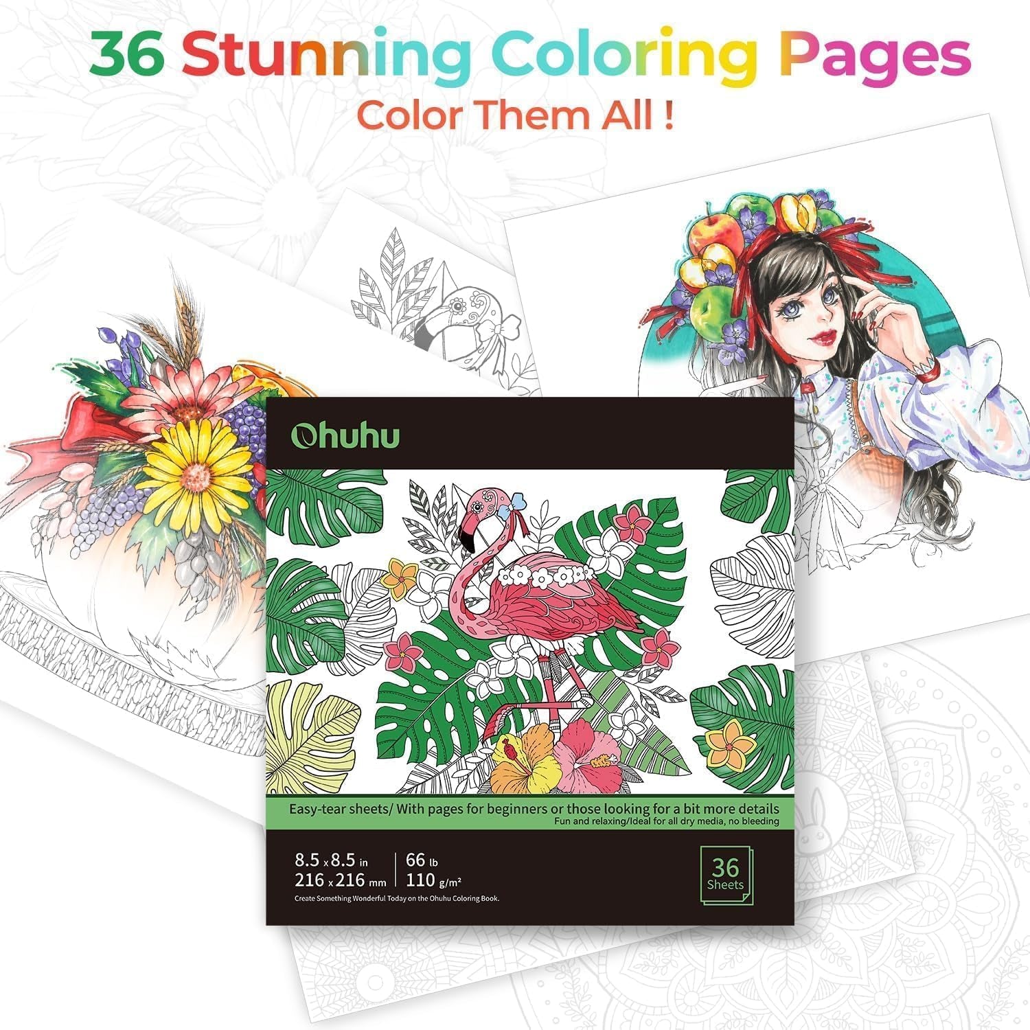 Markers Brush Tip 48-Colors with 36-Sheet Coloring Book - Double Tipped Markers for Adults Coloring Books - Art Marker Set Bundles with 100% Bleed-Proof Coloring Pages - Fine & Brush Dual Tips