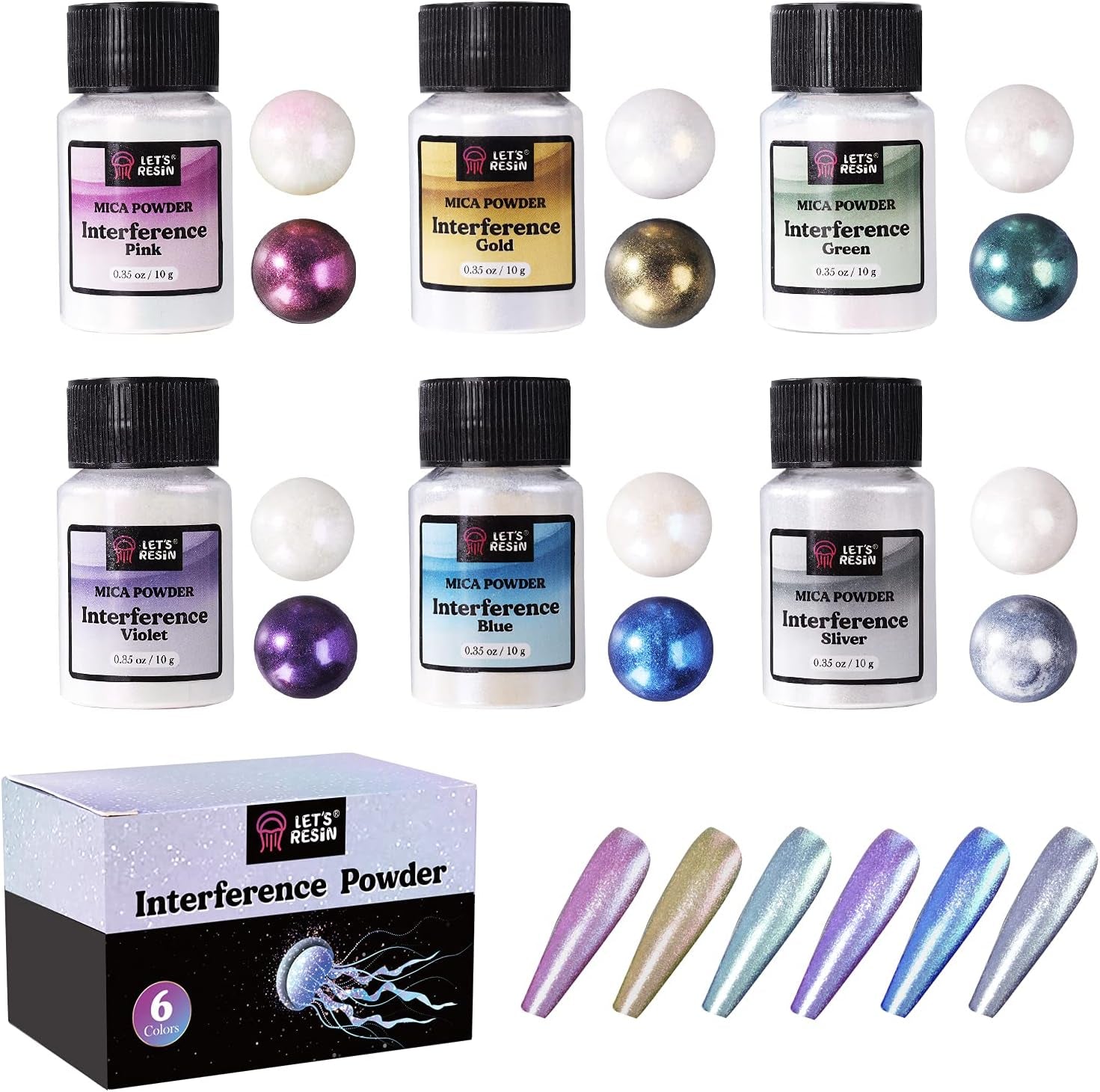 Resin Mica Powder, 6 Colors Interference Mica Powder for Epoxy Resin, Spirit Pearl Pigment Powder for Resin, Paint, Slime, Art