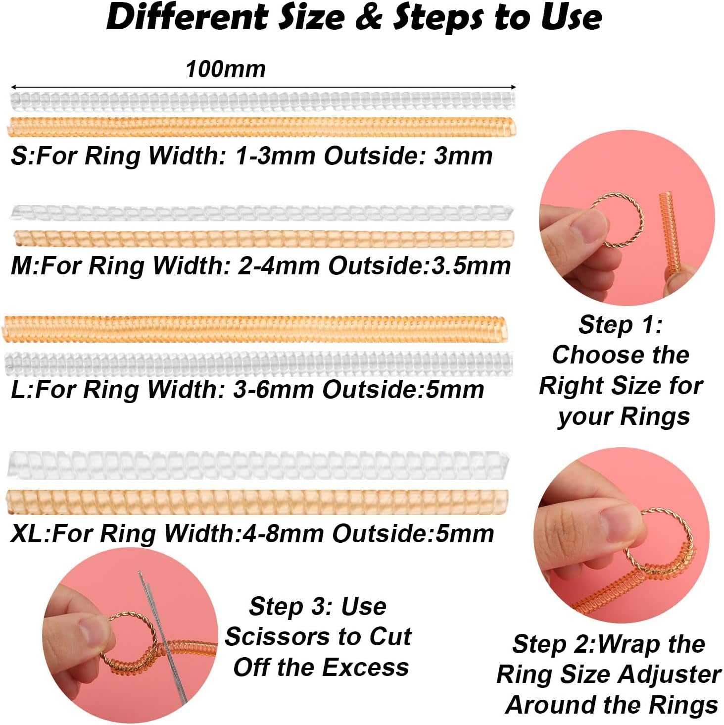 65Pcs Invisible Ring Size Adjuster Set, Jewelry Adjusters Spring Ring Sizer Guard Spiral Ring Tightener Fit Wide Rings Invisible Ring Sizer Adjuster for Loose Rings Golden Silver