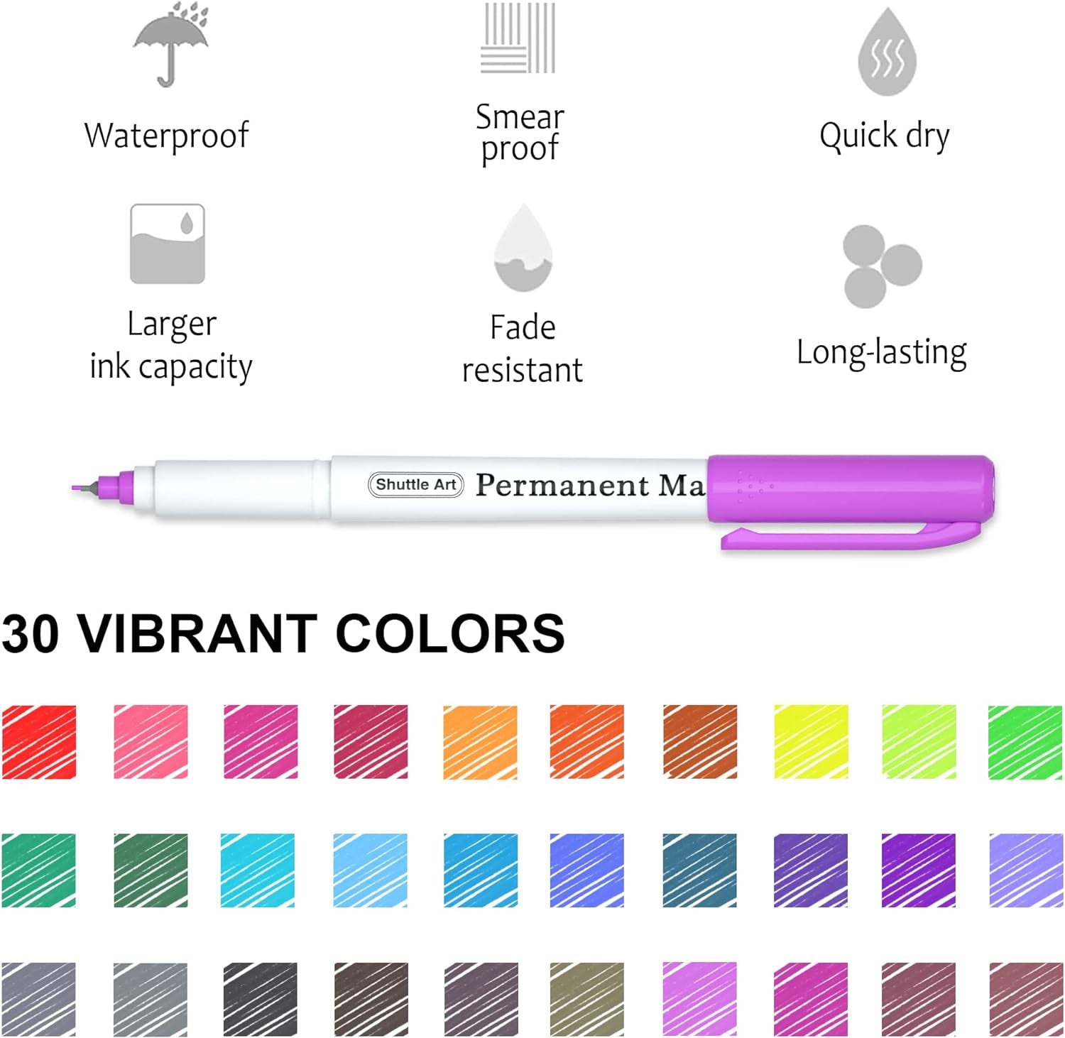 Permanent Marker, 30 Colors Ultra Fine Point, Assorted Colors, Works on Plastic,Wood,Stone,Metal and Glass for Kids Adult Coloring Doodling Marking