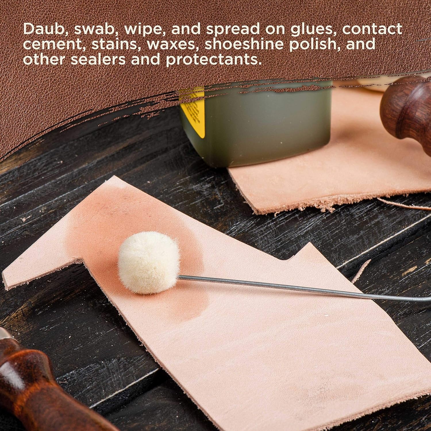 Wool Daubers Ball Brush (Pack of 100) - Applicator Tool for Leather Dye, Dying, Staining, Crafting, DIY Crafts Projects, Gluing, Contact Cement, Shoe Shine Polish - Daub, Swab, Wipe, Spread