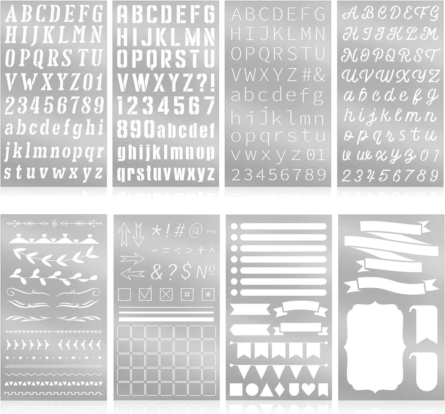 8 Pcs 4 X 7 Inch Stainless Steel Stencils Stencils Alphabet Number Stencils for Journaling Metal Stencils Bookmark Vintage Flower Vines Stencils for DIY Engraving Painting (Stylish Style)
