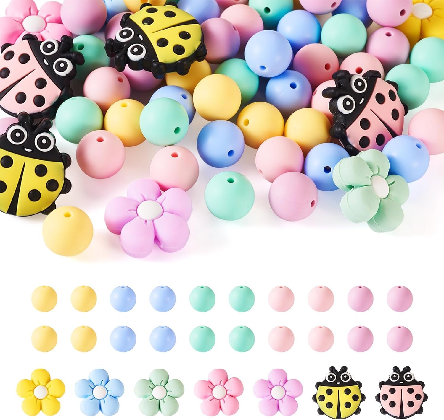 65Pcs Daisy Flower Silicone Focal Beads Yellow Silicone Rubber Beads Summer Focal Bracelet Beads Glass Rhinestone Beads for Necklace Spring’S Festival Jewelry Making