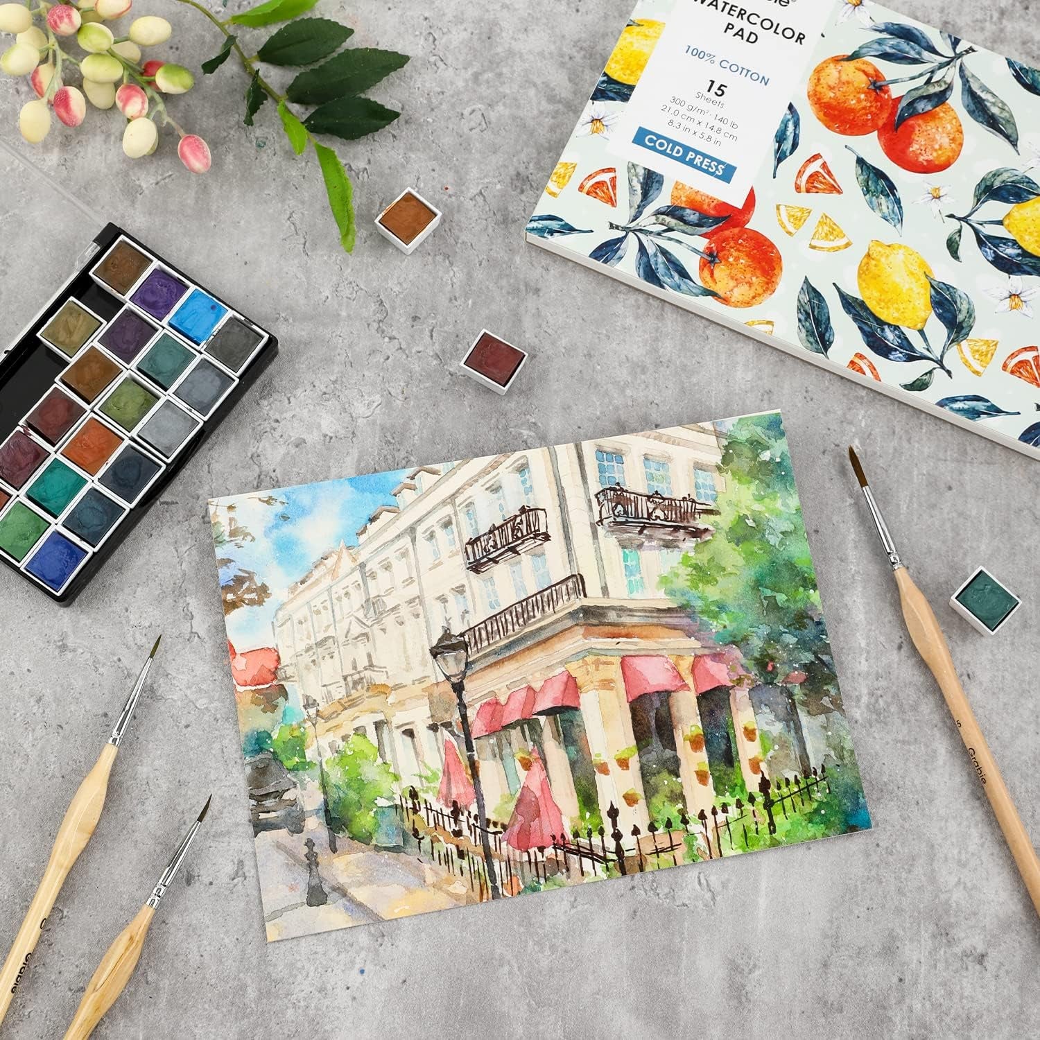 Watercolor Paper Pad, 100% Cotton Pulp, 15 Sheets, A5 (8.3 X 5.8"), 140Lb (300Gsm), Glue Bound, Acid-Free Cold Pressed Watercolor Paper, Art Supplies for Watercolor Techniques and Mixed Media