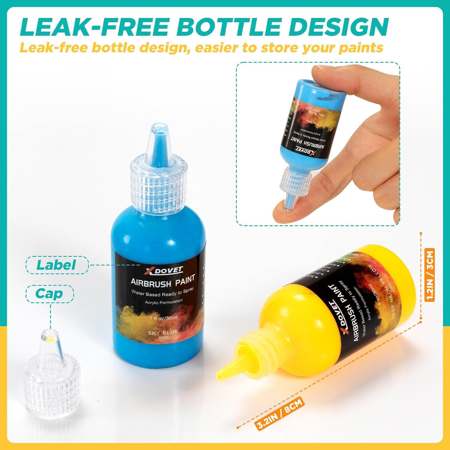 24 Colors Airbrush Paint Set (30 Ml/1 Oz) with Thinner & Cleaner, Ready to Spray, Opaque & Neon Colors, Water-Based, Premium Acrylic Airbrush Paint Kit for Beginners, Hobbyist and Artists