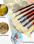 Fan Brush for Painting, 7 Pieces Fan Brush Set with Hog Bristle Natural Hair and Long Wood Handle, Professional Artist Fan Brushes for Acrylic Painting,Oil Watercolor Painting