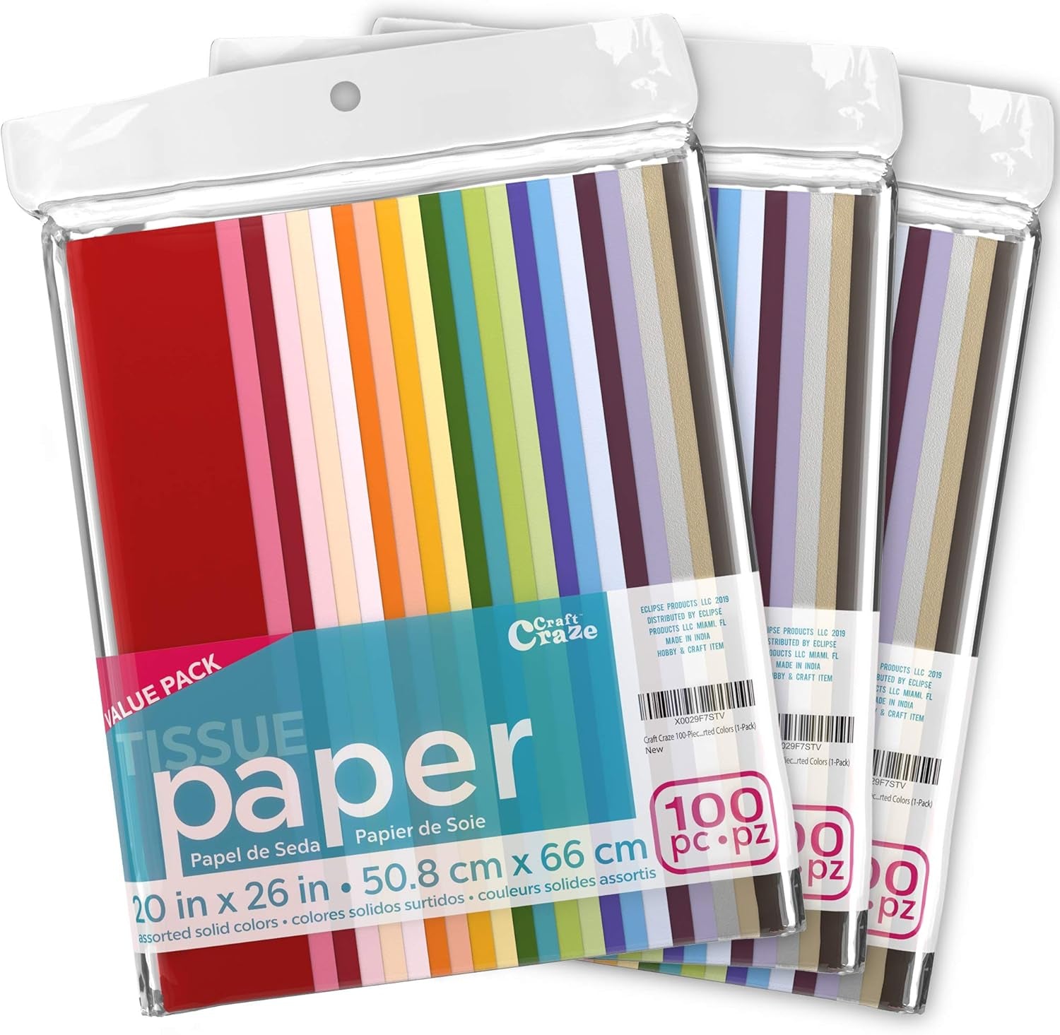 100 Sheets (20" X 26") 25 Assorted Colors Premium Quality Tissue Paper for Gift Wrapping, Arts & Crafts, Packing and Decorations (1-Pack)