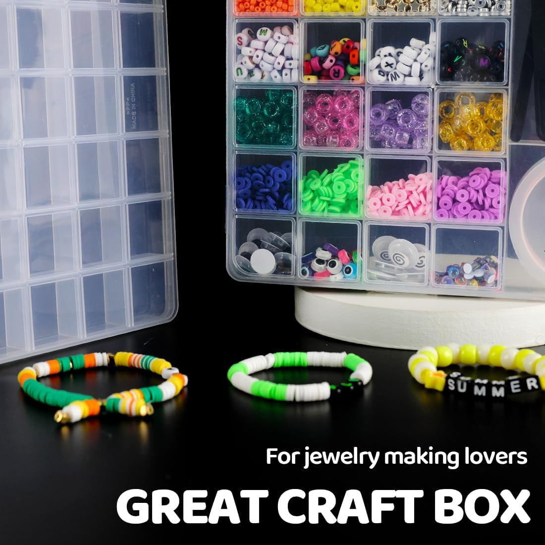 26 Grids Bead Organizer Box (1.7Cm Thick), Arts DIY Crafts Jewelry Organizers and Storage Box, Dividers Plastic Bead Storage Box, Craft Storage for Beads, Jewelry, Small Charms.