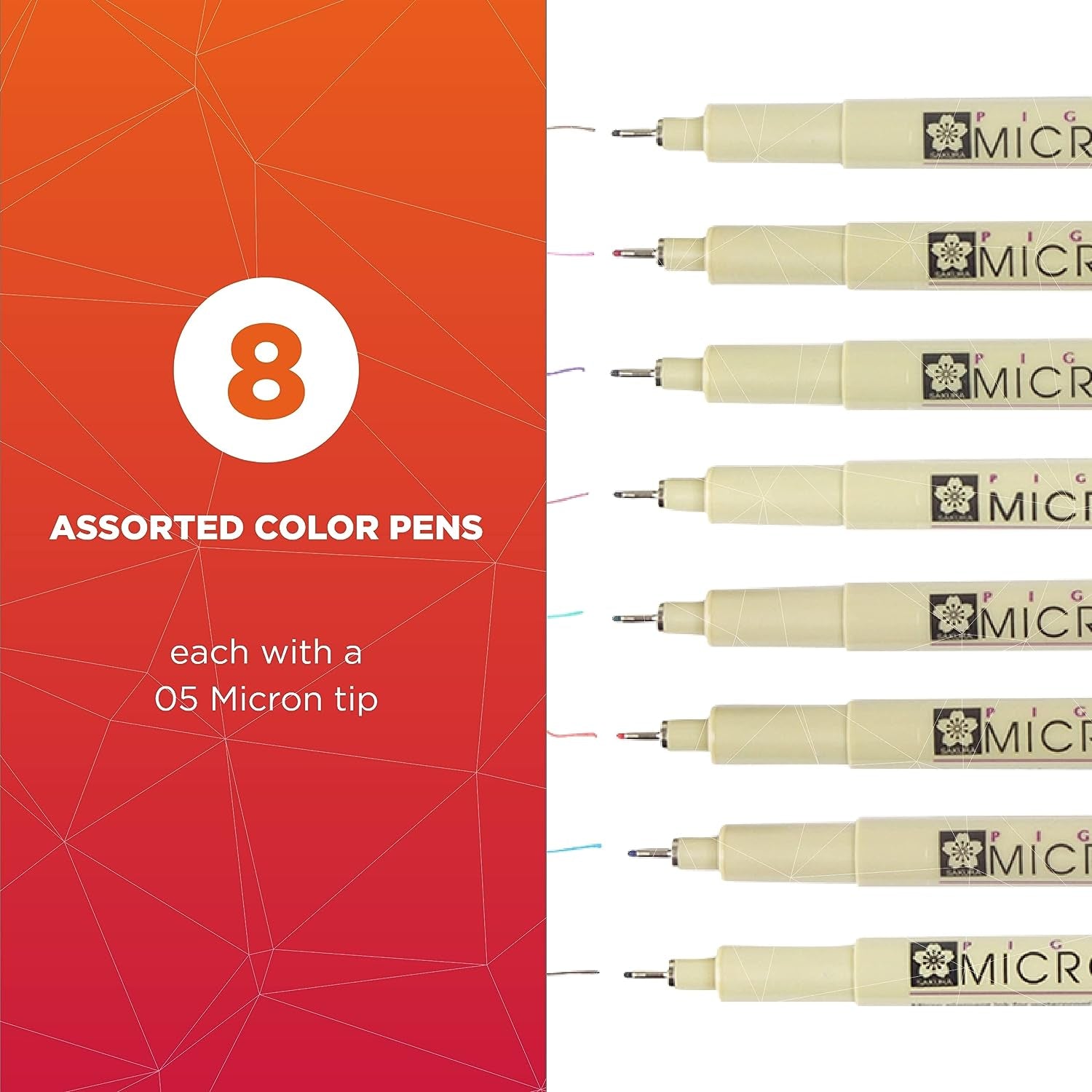 Pigma Micron Fineliner Pens - Archival Black, Colored Ink Pens for Writing or Drawing - Holiday Gifts for Artists, Crafters & DIY Gifts Projects - 05 Point Size - 8 Pack