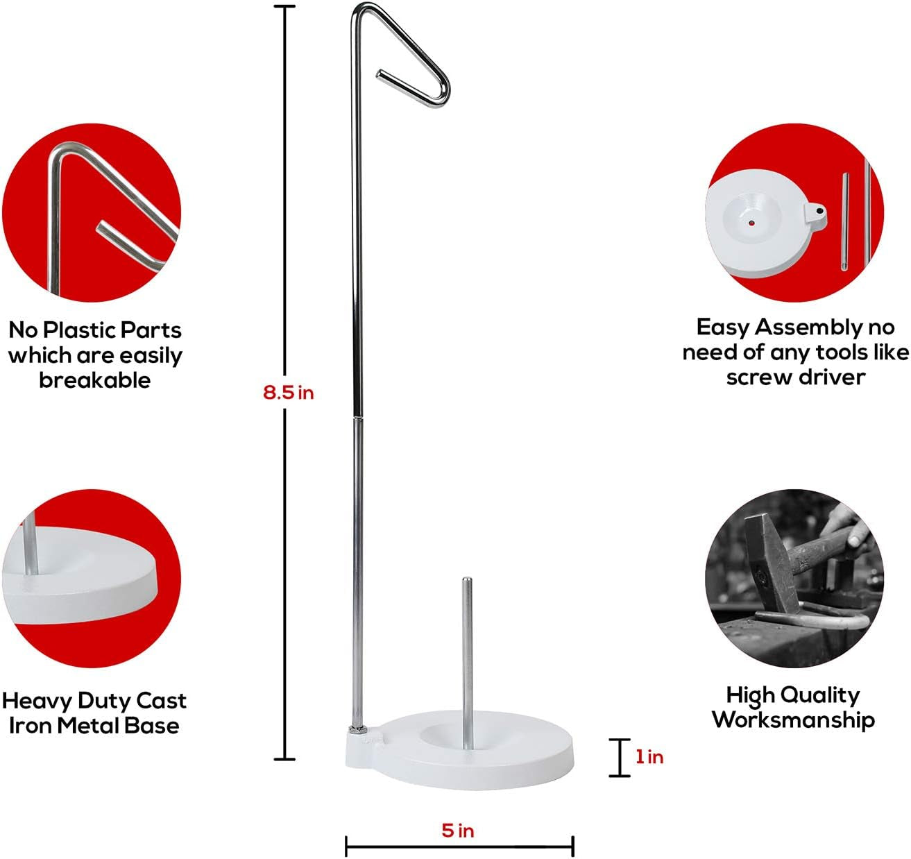 Heavy Duty Single Cone or Spool Thread Stand - Cast Iron Metal Stand - White Single Cone Embroidery Thread Holder - Fits All Threads for Sewing Embroidery Serger