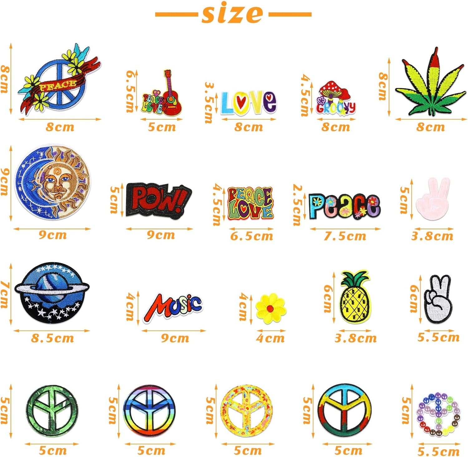 48 Pcs Iron on Patches Vintage Hippie Embroidered Patches Random Assorted Styles Patches Kit Aesthetic Repair Appliques for Sewing DIY Jacket Hat Clothing Backpack Jean 1970S Party (Cute Style)