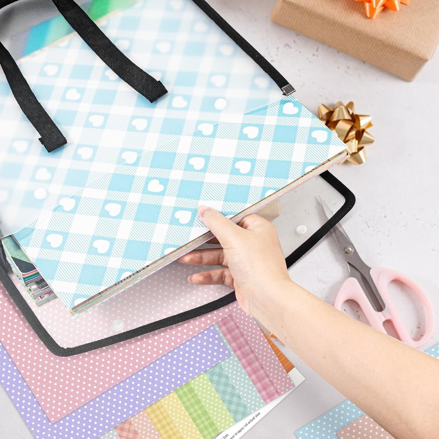 Expandable Scrapbook Paper Storage Organizer, Black Paper Folio for 12 X 12 Sheets, Scrapbook Paper Storage Organizer with Portable Handle, 3 Pack