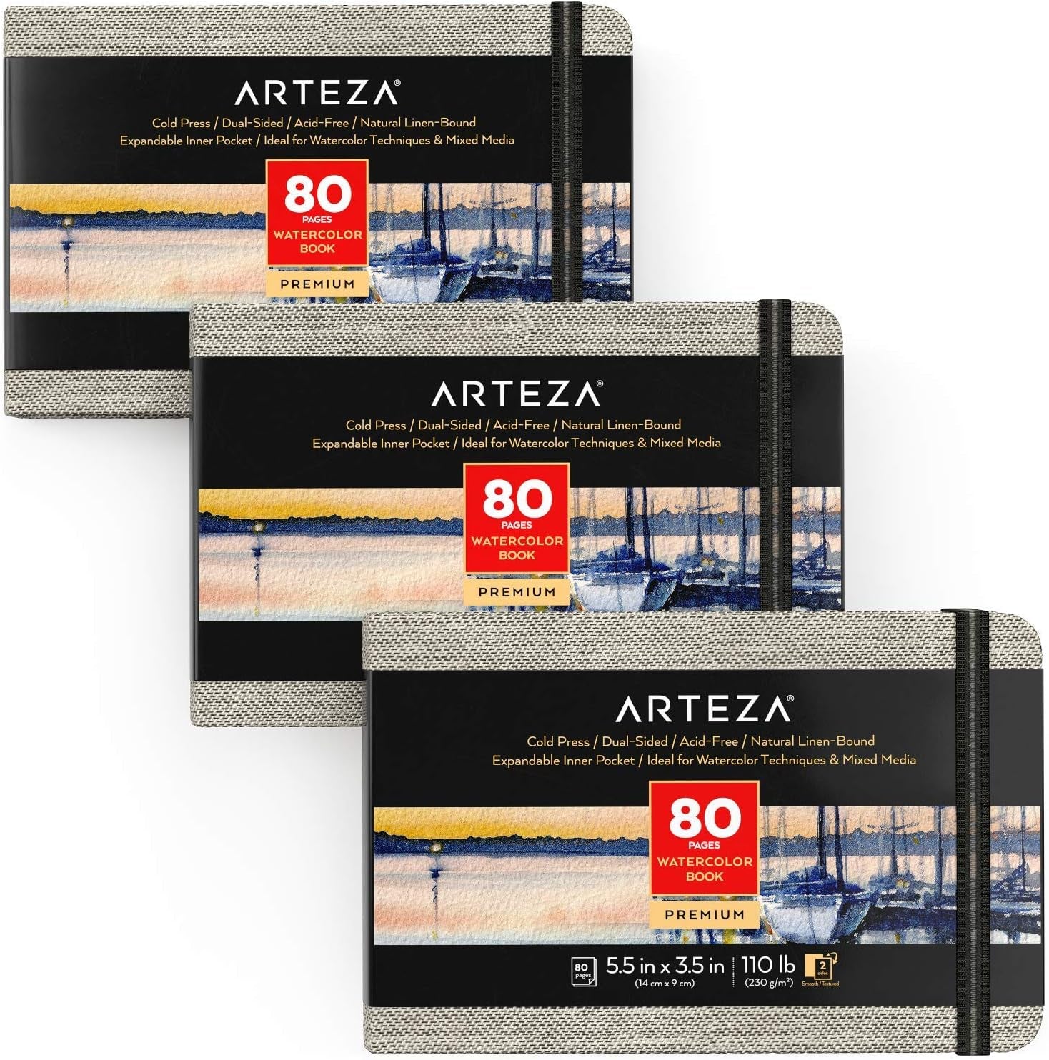 Watercolor Book, Pack of 3, 80 Pages Each, 3.5X5.5 Inch Watercolor Notebook, 110Lb/230Gsm Water Color Paper