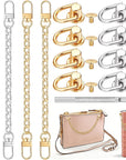 4 Pcs Purse Chain Strap Extender 7.9 Inch Purse Chain and 8 Pcs Studs Rivets D Ring, Flat Purse Strap Extender with Post Head Buttons Bag Making Supplies with Hole Punch for DIY Wallet, Gold, Silver
