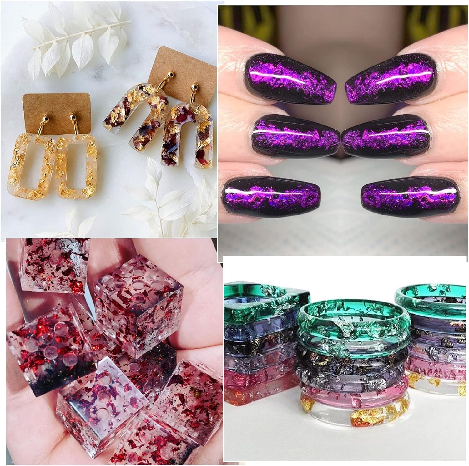 Gold Foil Flakes, 24 Color, Metallic Foil Flakes, Gilding Flakes, Gold Leaf Flakes, Gold Flakes for Resin, Nails, Painting, Crafts