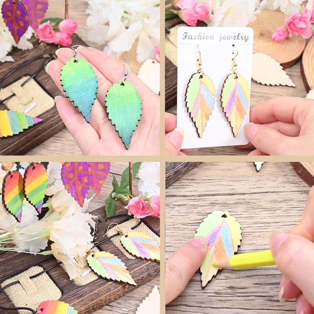 100-Piece Natural Unfinished Blank Wooden Leaf Flat Pendants Antiquewhite 1.96X1.02 Inch