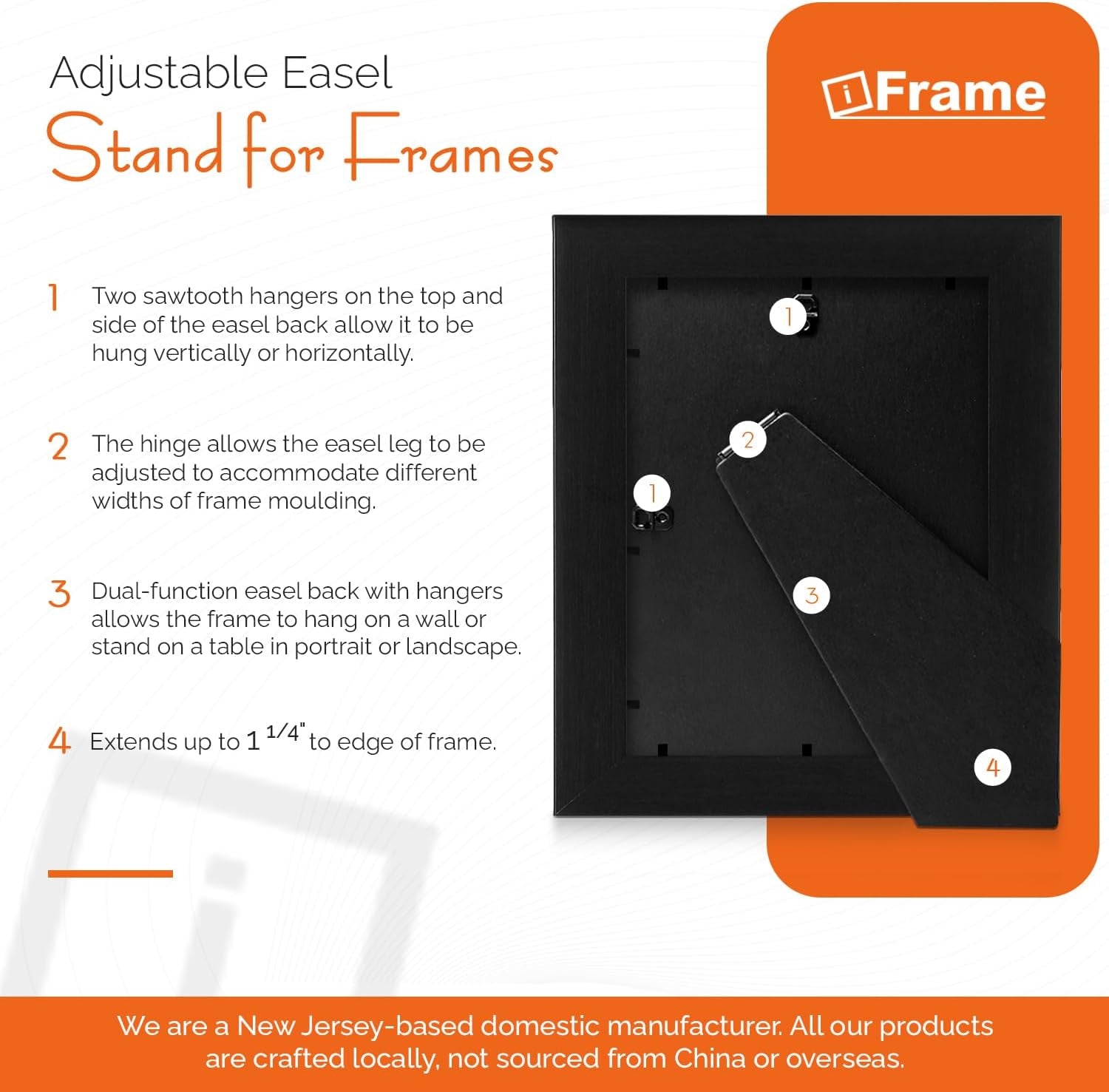 Adjustable Easel Backs, Easel Stand for Pictures, Solid Black Cardboard Back for 8X10 Picture Frame, Photo Easel Stand Perfect for Picture Frames, Tiles, Art &amp; More, Made in USA (Pack of 4)