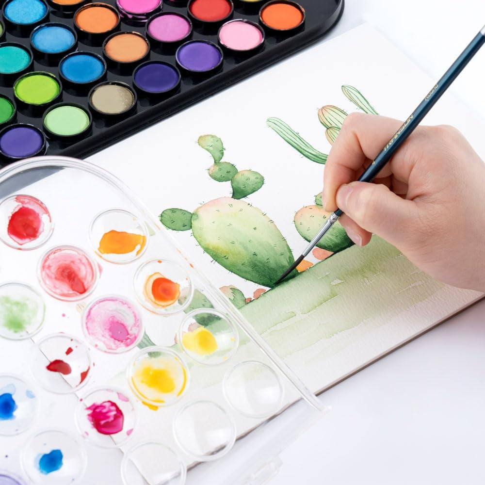 10Pcs Natural Watercolor Paint Brush Set Professional for Watercolor Acrylic Ink Gouache Tempera Blue Color