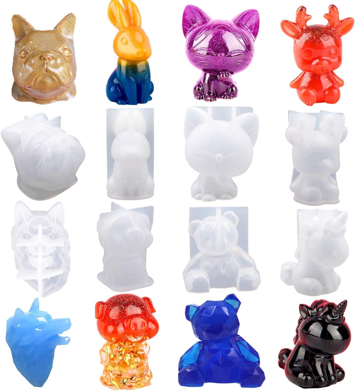 20Pcs 3D Animal Resin Molds Tools Set Includes 8 Resin Casting Molds Large Clear Epoxy Silicone Molds 2 Measurement Cup 10 Wood Sticks for Resin Craft DIY