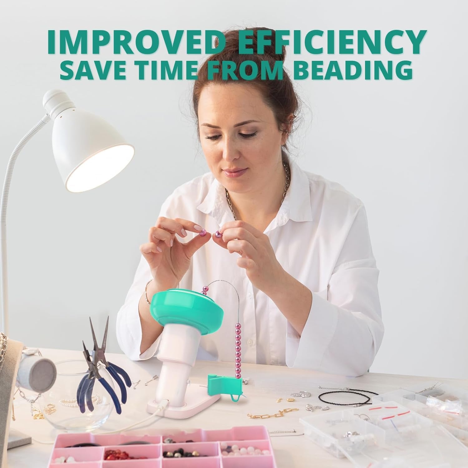 Electric Bead Spinner for Bracelet Making Kit, Clay Bead Bracelet Kit Essentials, Bead Spinner Needles Included, Easy Friendship Jewelry Bracelet Making,Applicable for Different Kind of Beads