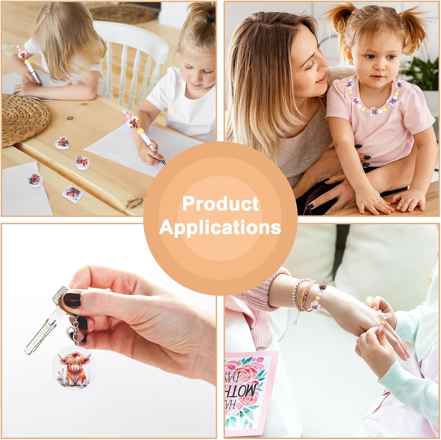 16Pcs Highland Cow Focal Silicone Beads round Rectangle Heart Shape Loose Spacer Beads Assorted Cattle Beads for DIY Crafts Jewelry Necklaces Bracelets Keychain Pen Making