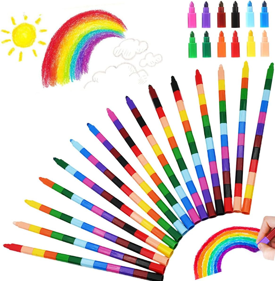 30 Pcs Stackable Crayons, Stacking Crayons Bulk, Rainbow Party Favors Mini Crayon Packs, Kids Colorful Buildable Crayon for Children Toddlers Drawing Gifts School Office Supplies, 12 Colors (30)