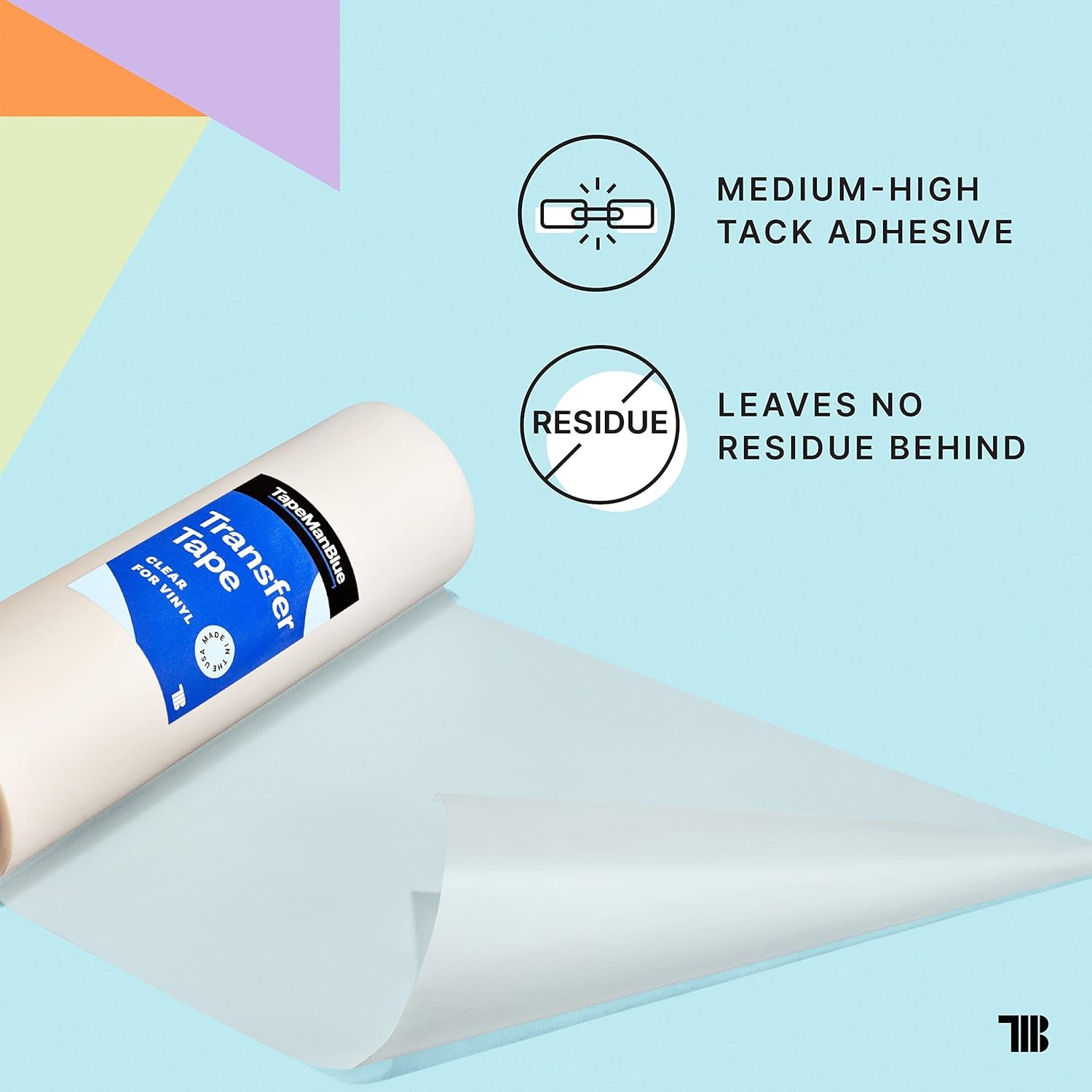 Transfer Tape for Vinyl, 24 Inch X 100 Feet, Clear Film with Medium-High Tack Adhesive. American-Made Application Tape for Vinyl Graphics