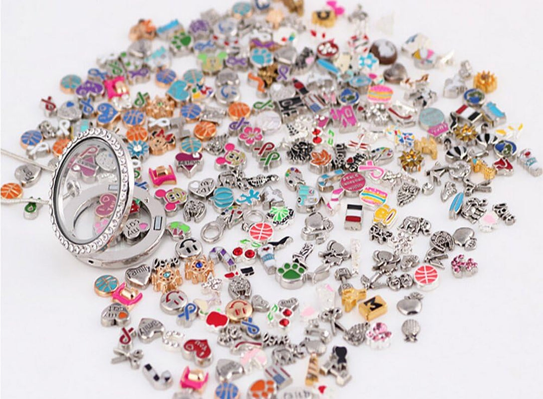 100 Pcs Floating Charms Assorted Mix DIY for Floating Lockets Glass Living Memory Lockets,Random Style
