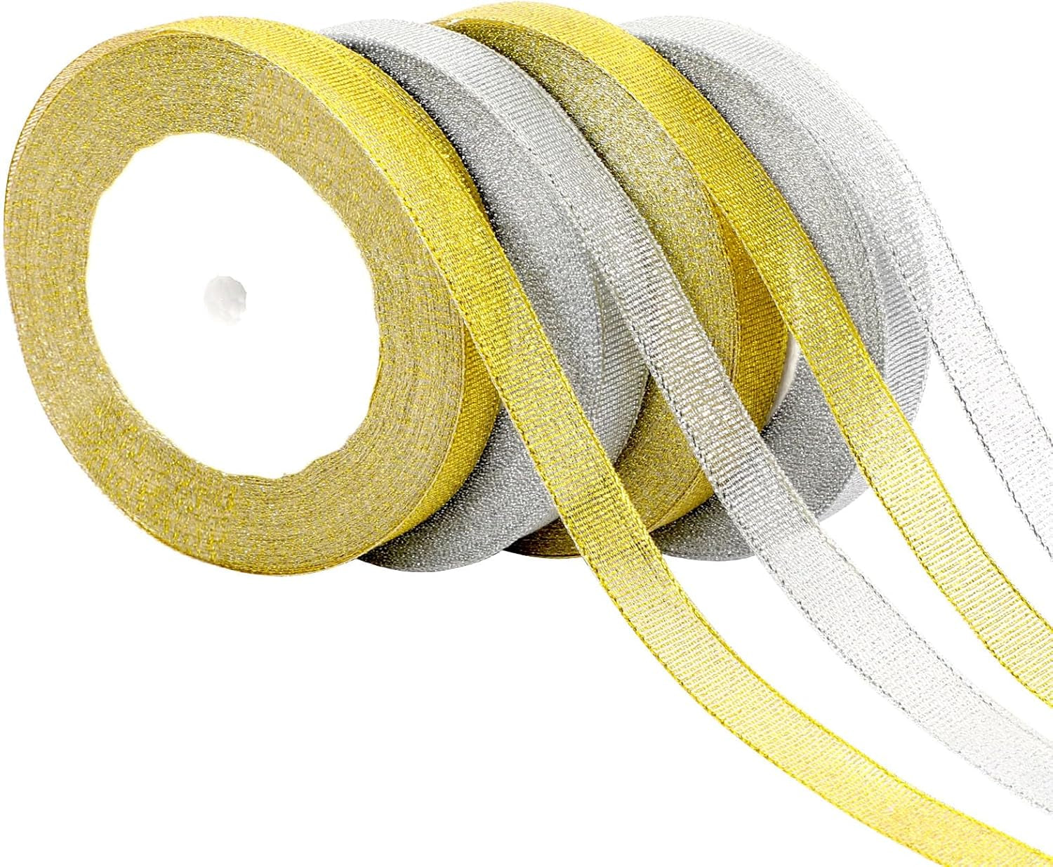 4 Rolls 100 Yards Christmas Ribbons 1Inch Wide Holiday Satin Ribbons Fabric for Gift Wrapping and DIY Craft, Red &amp; Green &amp; Gold &amp;White